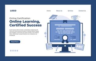 Online education, online course certification concept. website landing page template vector