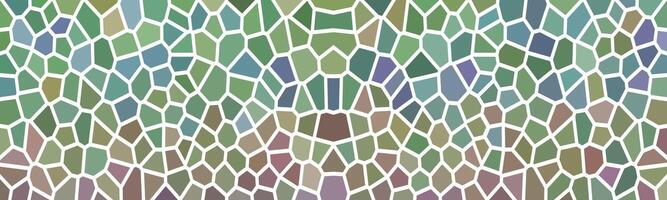 A symmetrical mosaic pattern with soft green, blue, and brown hues, resembling stained glass with an intricate geometric arrangement and a calm, artistic aesthetic. vector