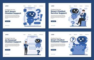 Landing page templates concepts for robots, artificial intelligence, AI chatbot service for instant chat bot customer support vector