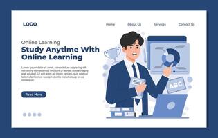 Landing page design template of online learning course with tutorials. Flat style illustration. vector