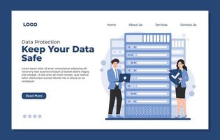 Web page design template of Keep your data safe. Data protection and cyber security Flat style illustration. vector