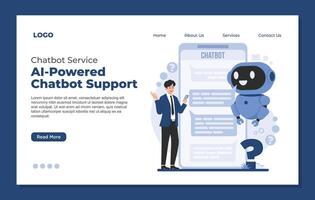 AI chatbot service for instant chat bot customer support artificial intelligence. Landing page template. vector