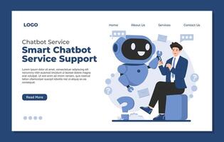 Landing page template AI chatbot service for instant chat bot customer support illustration concept user experience with automated responses and smart assistance vector