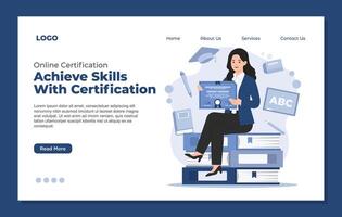 Flat design concept website template for online education and training. online course certification vector