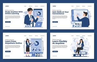 Set of flat design illustrations concepts for online learning course with tutorials. Concepts for website and mobile website development. vector