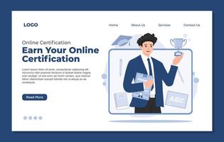online course certification E-learning, e-learning, online education landing page template. vector