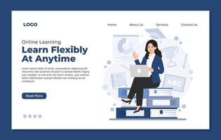 Landing page template Illustration of an online learning course with tutorials, featuring digital education, remote study, and training vector