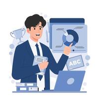 online learning course Businessman working in office. illustration in a flat style. vector