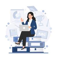 Illustration of an online learning course with tutorials, featuring digital education, remote study, and training vector