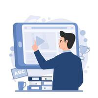 Man with tablet computer. Online education concept. illustration in flat style vector