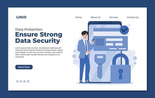 Landing page template Protect personal data with strong cybersecurity. Stay secure server cloud file transaction password padlock online with encryption, authentication, privacy vector