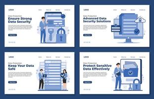 Set of Landing page template for data cyber security and protection. vector