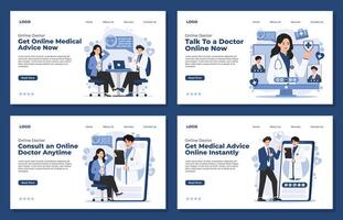 Set of flat design illustrations of telemedicine online doctor consultation. Concepts for web banners and printed materials. vector
