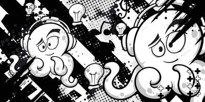 Black and white abstract grunge background with octopus object vector