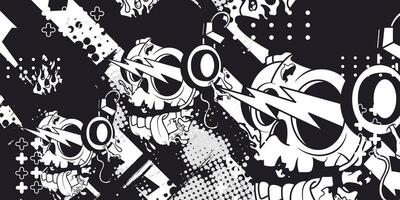 Black and white abstract grunge background with skull object vector