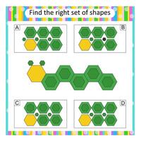 Logic puzzle for kids. Find the correct set of cartoon worm. Answer is D. vector