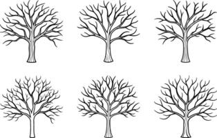 Set of Bare Tree Line Art Illustration for Autumn and Fall-Themed Designs vector