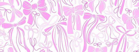 Pink bow seamless pattern. sketch ribbons vector