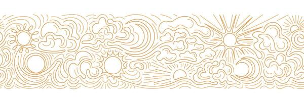 Sun, moon, cloud Line art sketch seamless pattern vector