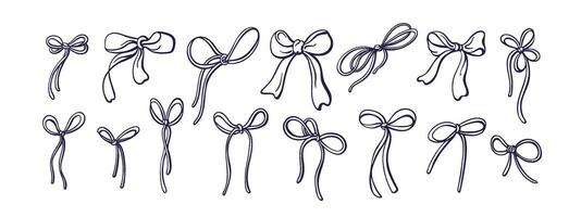 Bow set Hand drawn ribbons Silk bows, sketch knots vector