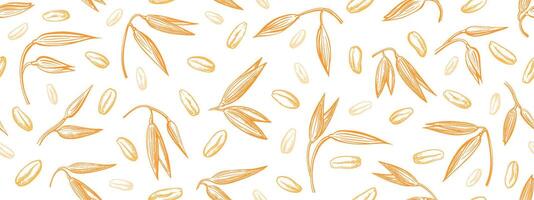 Oat spike, seed endless background. pattern vector
