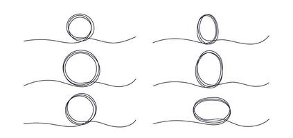 Continuous one line circle set. Thin ring sketch vector