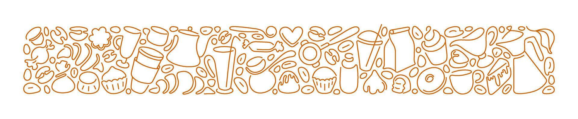 Coffee, tea line banner. Sketch background