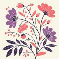 Abstract Floral Design with Hand Sketched Botanical Shapes vector