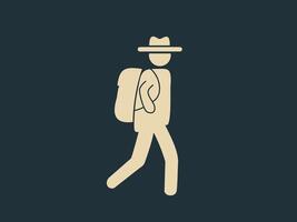 A minimalist illustration of a walking traveler with a backpack and a hat vector