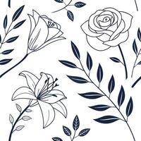 Seamless Ink Sketch Floral Pattern with Roses and Vines vector