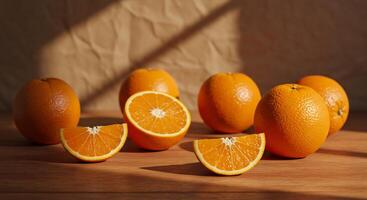 A group of oranges on a table photo