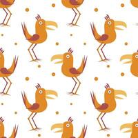 Seamless pattern, funny birds on a polka dot background. Children's print, textile vector