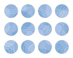 Set of soft blue backgrounds templates in boho style. Icons vector