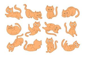 Set of cute hand drawn ginger cats on white background. Print, illustration vector