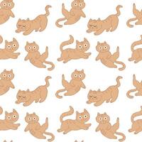 Seamless pattern of cute hand drawn ginger cats on white background. Print, illustration vector