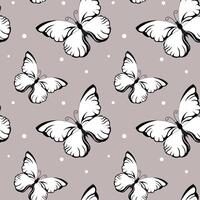 Seamless pattern, cute white butterflies on a light background. Print, textile vector