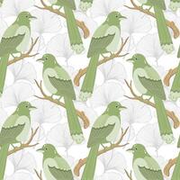 Seamless pattern, magpie birds on a background with ginkgo leaves. Print, textile vector