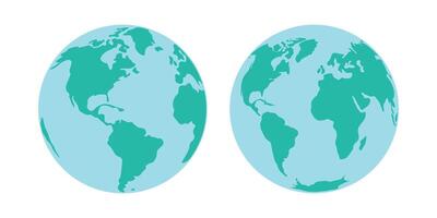 Two Earth Globes from different angles. World map on a white background. Illustration. vector