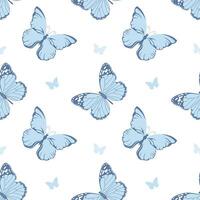 Seamless pattern, cute blue butterflies on a white background. Print, textile vector