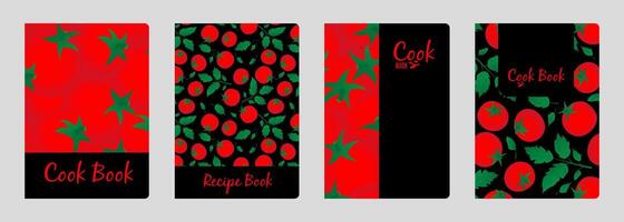Set of cover designs for notebook, notepad, cook book, catalog with red, ripe tomato. Vertical format A4, A5. vector