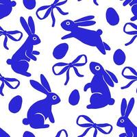 seamless pattern in vintage style with blue bunnies and bows vector