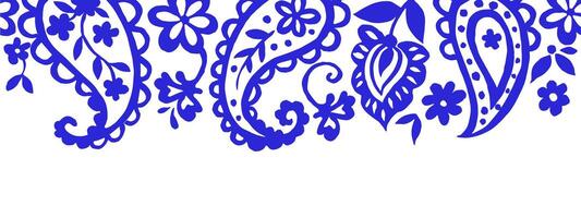 seamless frame, frame with blue oriental paisley pattern on white background vector