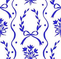 Seamless Easter pattern. Blue eggs, bows and ribbons. Vintage style vector