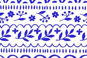 cute seamless pattern with blue flowers and leaves. simple print vector