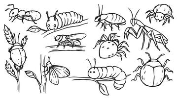 Set of insect pests. Illustration in sketch style. vector