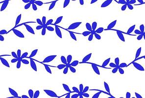 seamless pattern with blue flowers and leaves. simple print vector