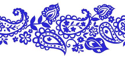 seamless frame, frame with oriental monochrome paisley pattern on white background vector