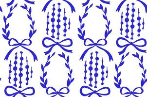 Seamless Easter pattern in vintage style. Blue eggs, bows and ribbons vector