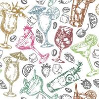 Seamless pattern of summer alcoholic cocktails, illustration in sketch style vector