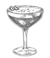 Martini espresso cocktail, illustration in sketch style vector